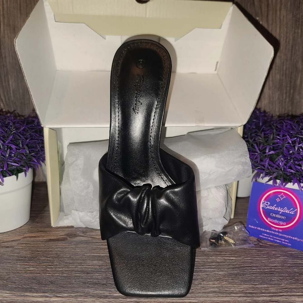 Ruched Squared Opened Toed High Heels Dress Pump Sandals Black size 6 - Picture 12 of 13